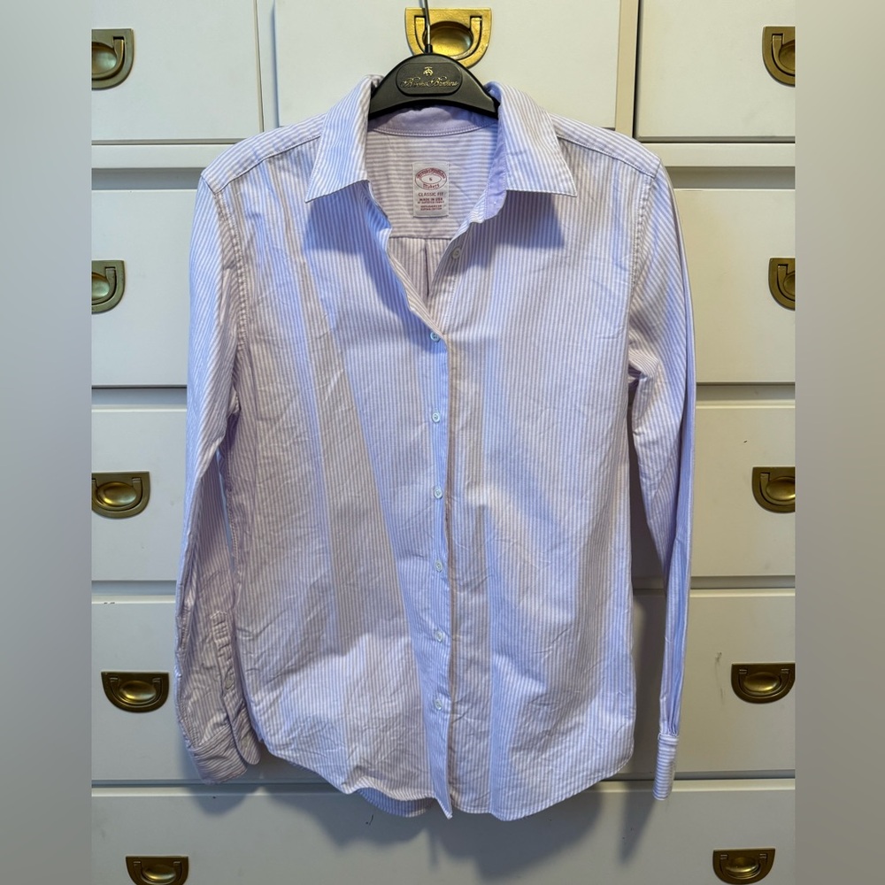 Brooks Brothers Lavender and White Striped Oxford Shirt